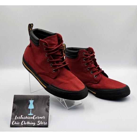 Dr Martens Men's Cherry Red Canvas Winsted Hi Top Boots Size 8 Wo's 9 2542 - Picture 4 of 16